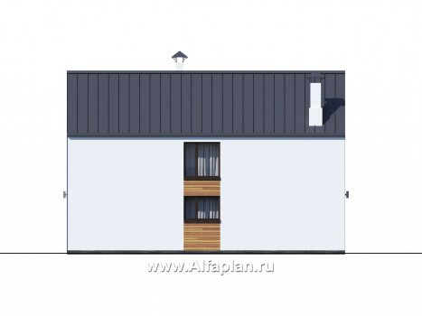 Проекты домов Альфаплан - «Барн» - современный мансардный дом с боковой террасой - превью фасада №4