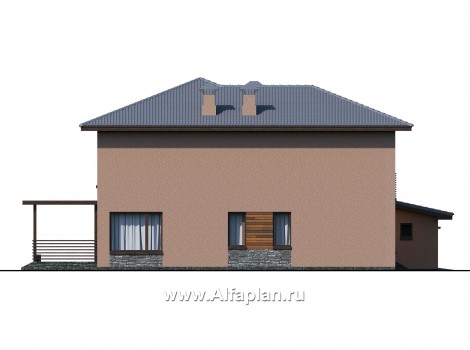 Проекты домов Альфаплан - "Золотой ключик" - план дома, где все спальни с душевыми - превью фасада №4