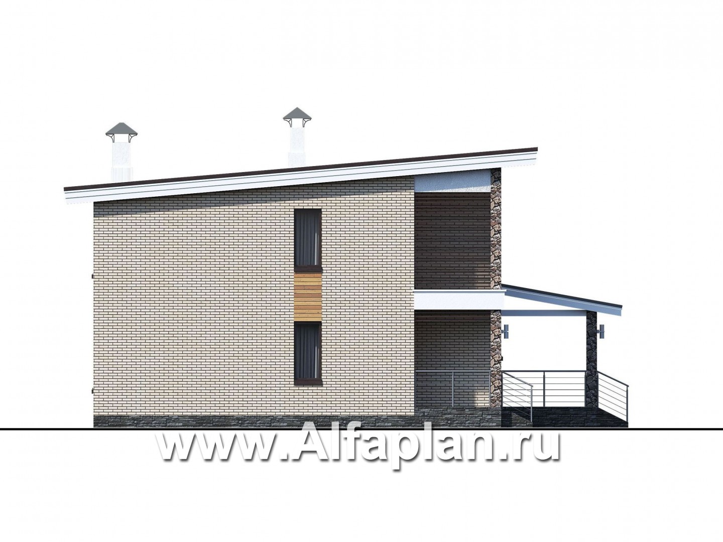 Проекты домов Альфаплан - «Эрго» - проект компактного дома 10х10м с односкатной кровлей - изображение фасада №4