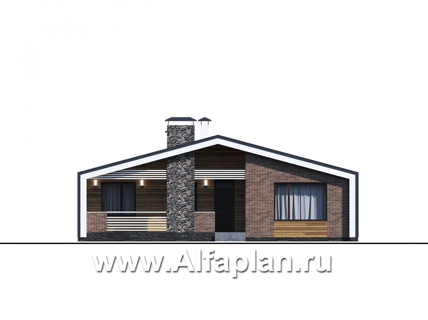 Проекты домов Альфаплан - «Веда» - проект одноэтажного дома в стиле барн (три спальни) - изображение фасада №1