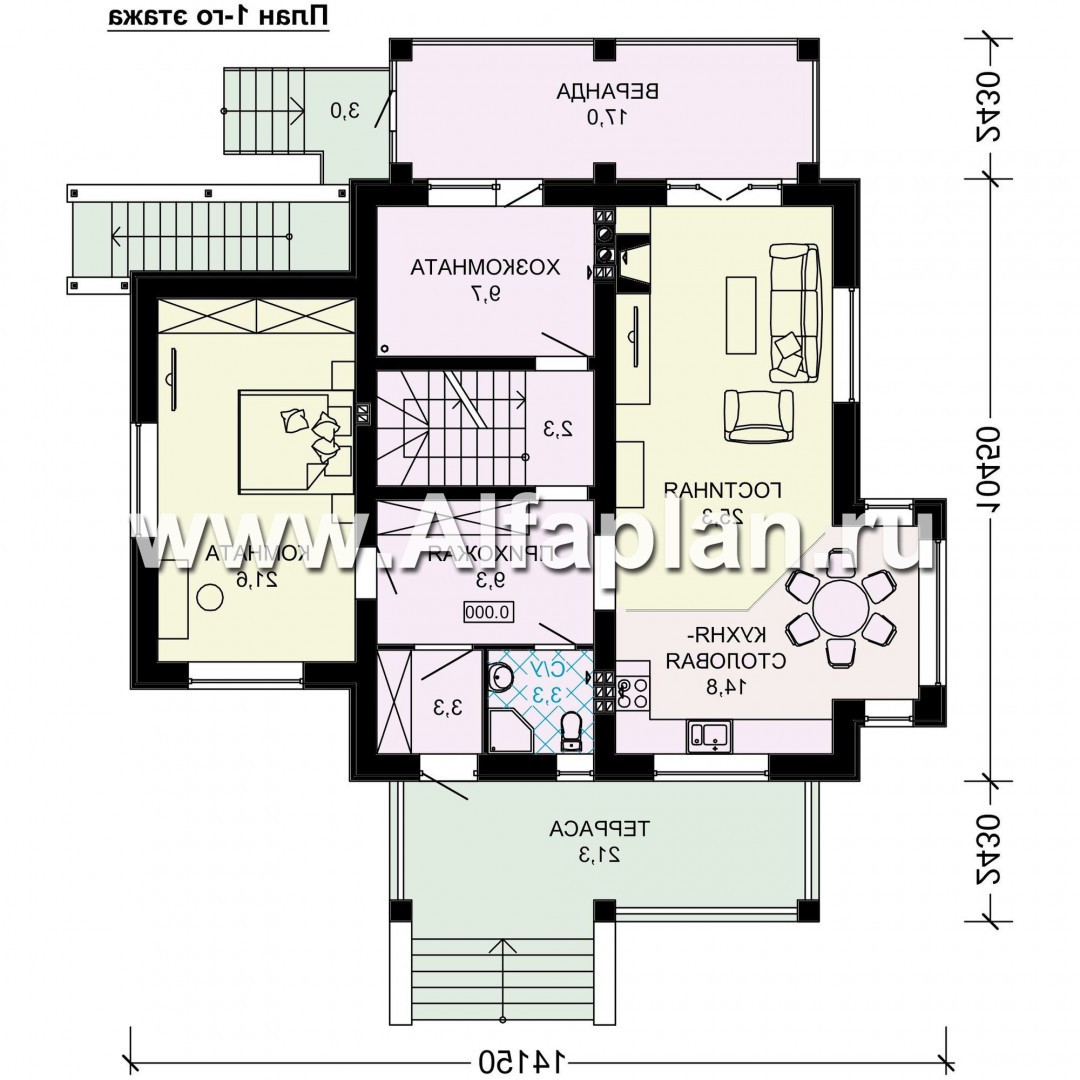 Проекты домов Альфаплан - Проект вухэтажного особняка с цокольным этажом - изображение плана проекта №2