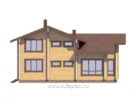 Проект двухэтажного дома из бруса, планирочка с сауной и с террасой, с балконом - превью фасада дома