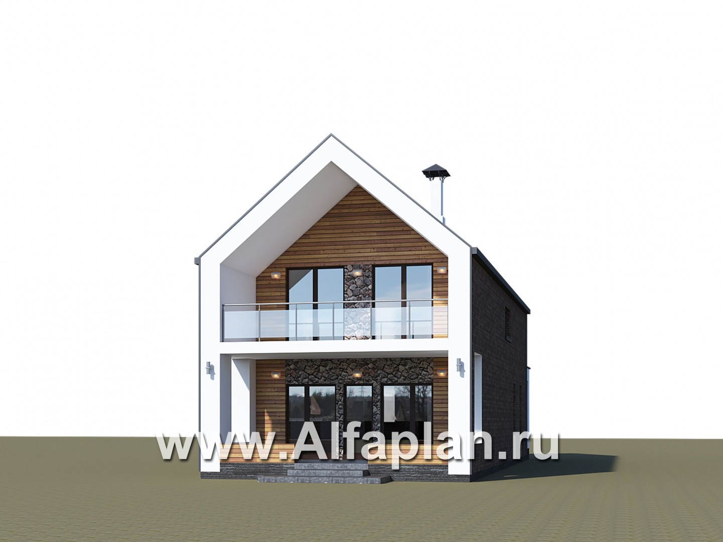 Проекты домов Альфаплан - «Барн» - современный мансардный дом с террасой и балконом - дополнительное изображение №2