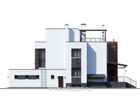 Проекты домов Альфаплан - «Альстер Плюс» — современная вилла с цоколем и эксплуатируемой кровлей - превью фасада №2