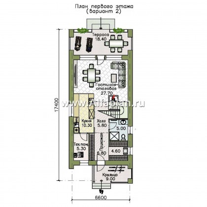 Проекты домов Альфаплан - «Барн» — современный мансардный дом с террасой и балконом - превью плана проекта №2