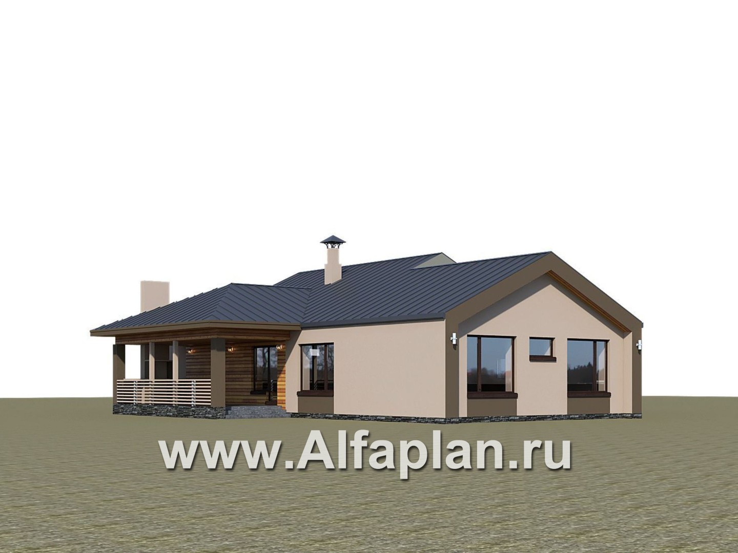 «Аркада» - проект одноэтажного дома, современный стиль, барнхаус, с фальцевой кровлей - дизайн дома №2