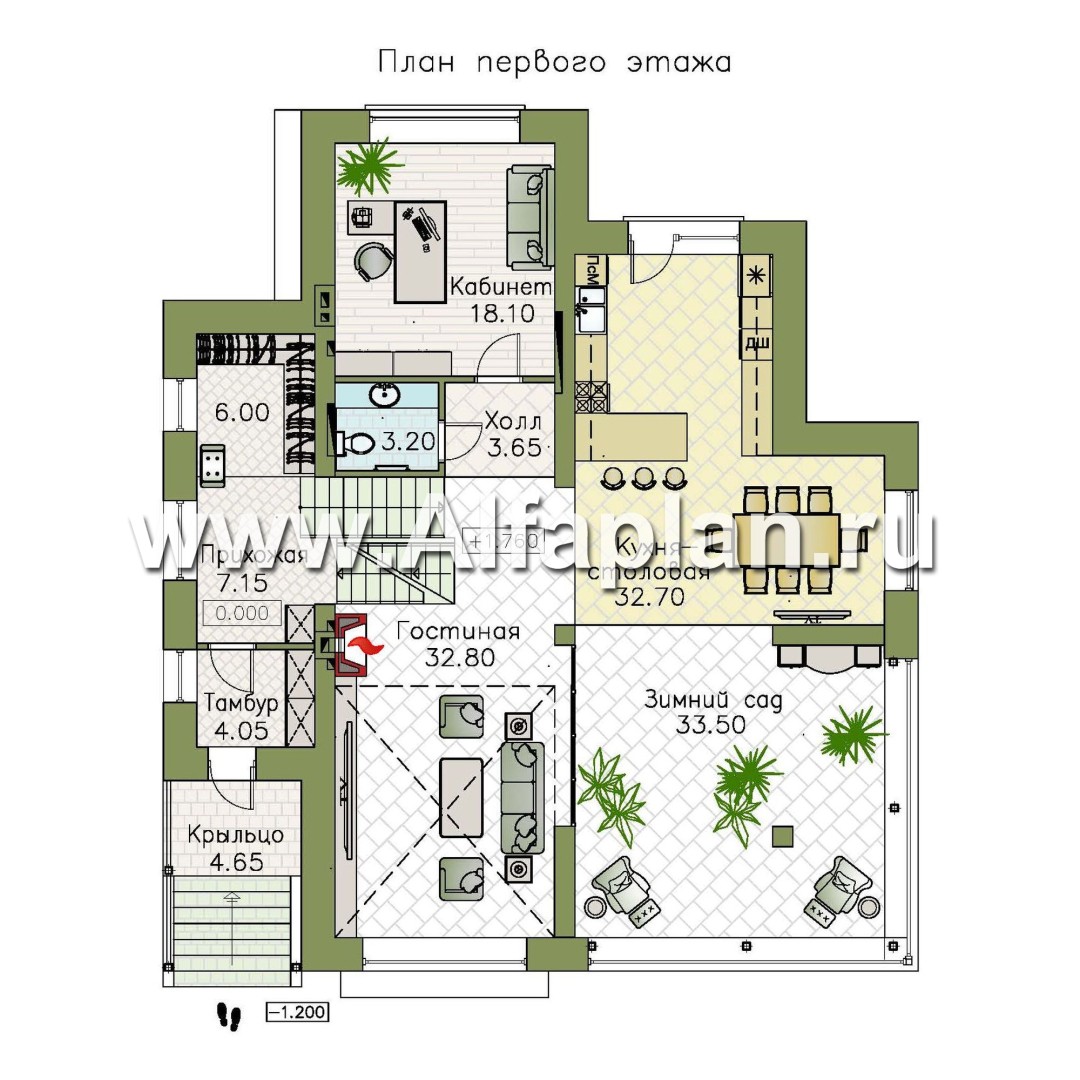 Изображение плана проекта «Амур» - проект трехэтажного дома, с  гаражом в цоколе и с сауной, с двусветной гостиной №2