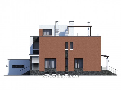 «Альстер Плюс» — проект двухэтажного дома в стиле хай-тек, элитая вилла с цокольным этажом - превью фасада дома