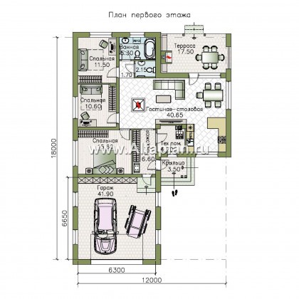 «Калисто» - проект одноэтажного дома из газобетона,  в скандинавском стиле, с гаражом на 2 авто - превью план дома