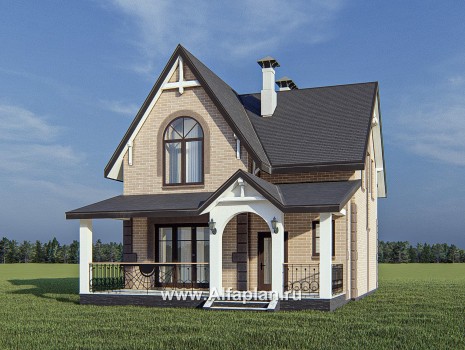 Проект дома с мансардой из газобетона «Оптима», с террасой со стороны входа - превью дополнительного изображения №1