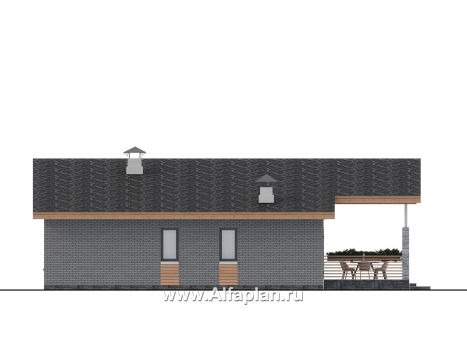 Проекты домов Альфаплан - "Форест" - проект одноэтажного дома с большой террасой - превью фасада №3
