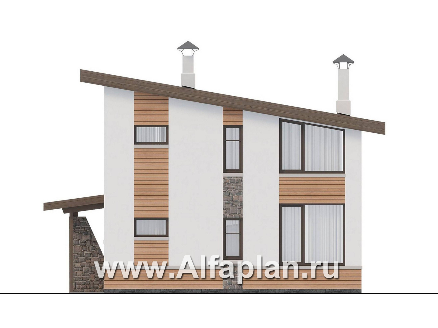 Проекты домов Альфаплан - "Джекпот" - проект каркасного дома с односкатной кровлей, строить быстро, жить - комфортно - изображение фасада №4