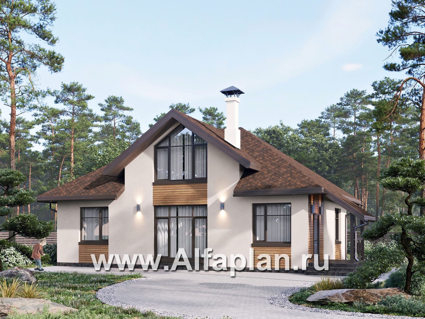 Проекты домов Альфаплан - "Тигода" - компактный простой дом с мансардой - основное изображение