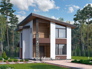 «Арс» - проект двухэтажного дома, с террасой и с балконом,  односкатная крыша, для узкого участка