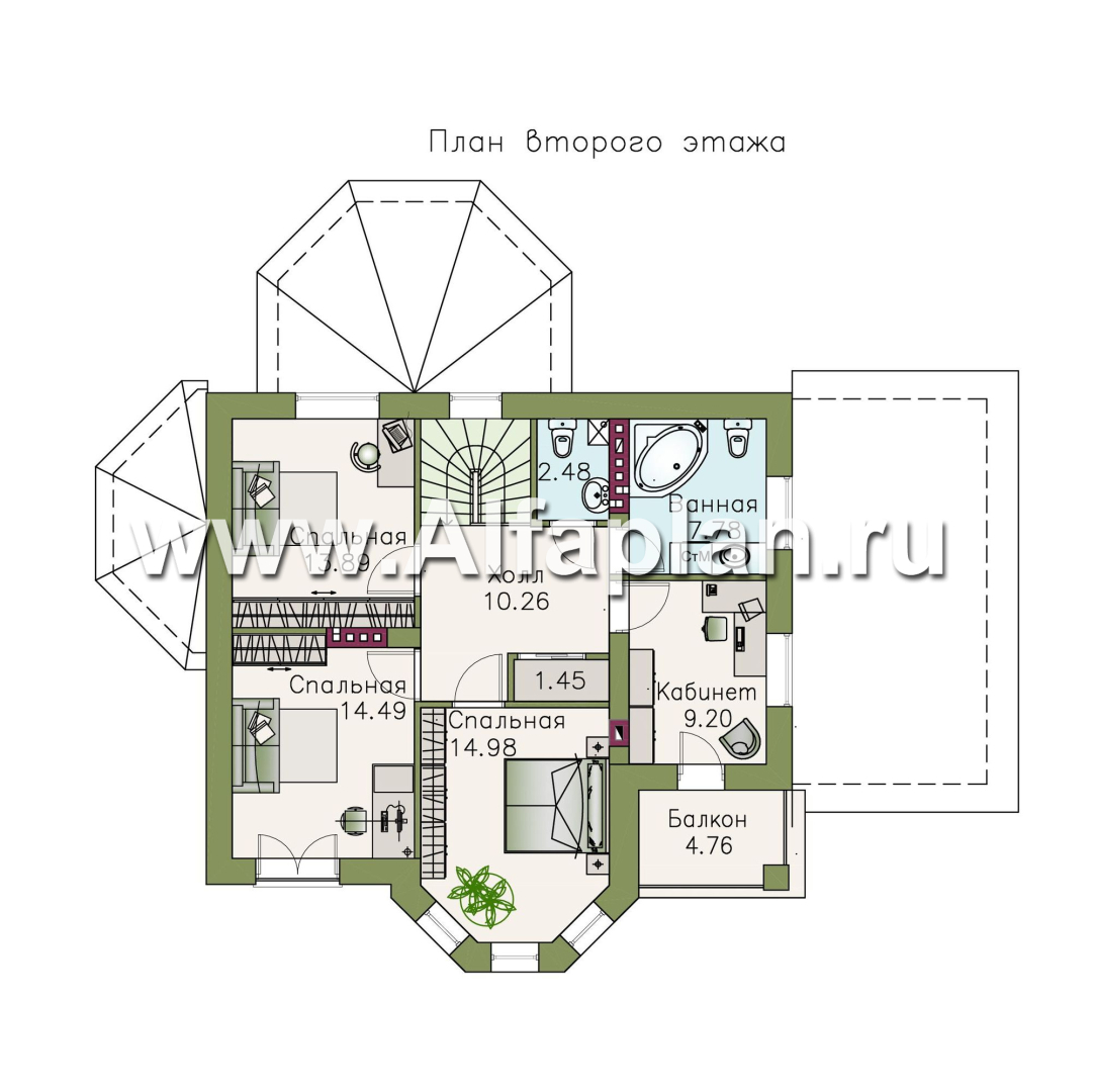 Изображение плана проекта «Классика» - проект двухэтажного дома с эркером, планировка с кабинетом на 1 эт и с террасой, с цокольным этажом №3