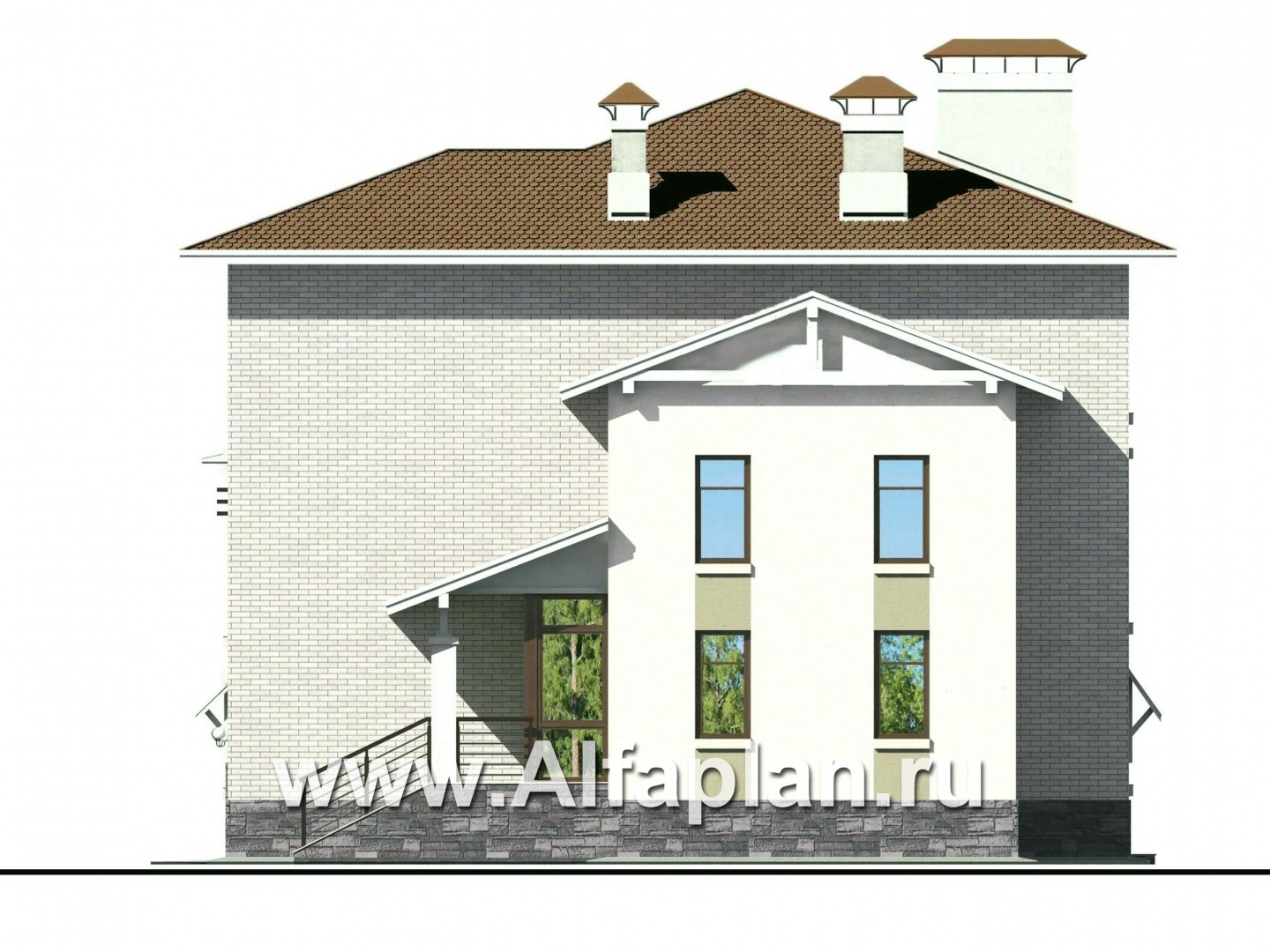 Проекты домов Альфаплан - «Светлые времена» - респектабельный особняк с большими окнами - изображение фасада №2
