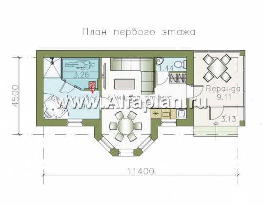 Проекты домов Альфаплан - Удобная современная баня с верандой - превью плана проекта №1