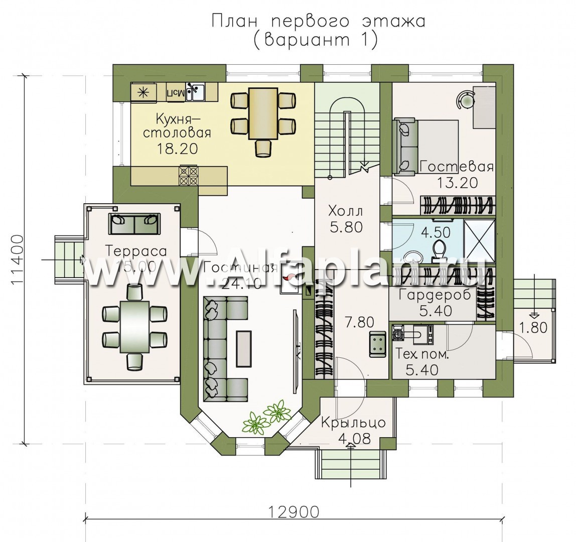 Изображение плана проекта «Статус» - проект двухэтажного дома из кирпича, с эркером и с террасой №1