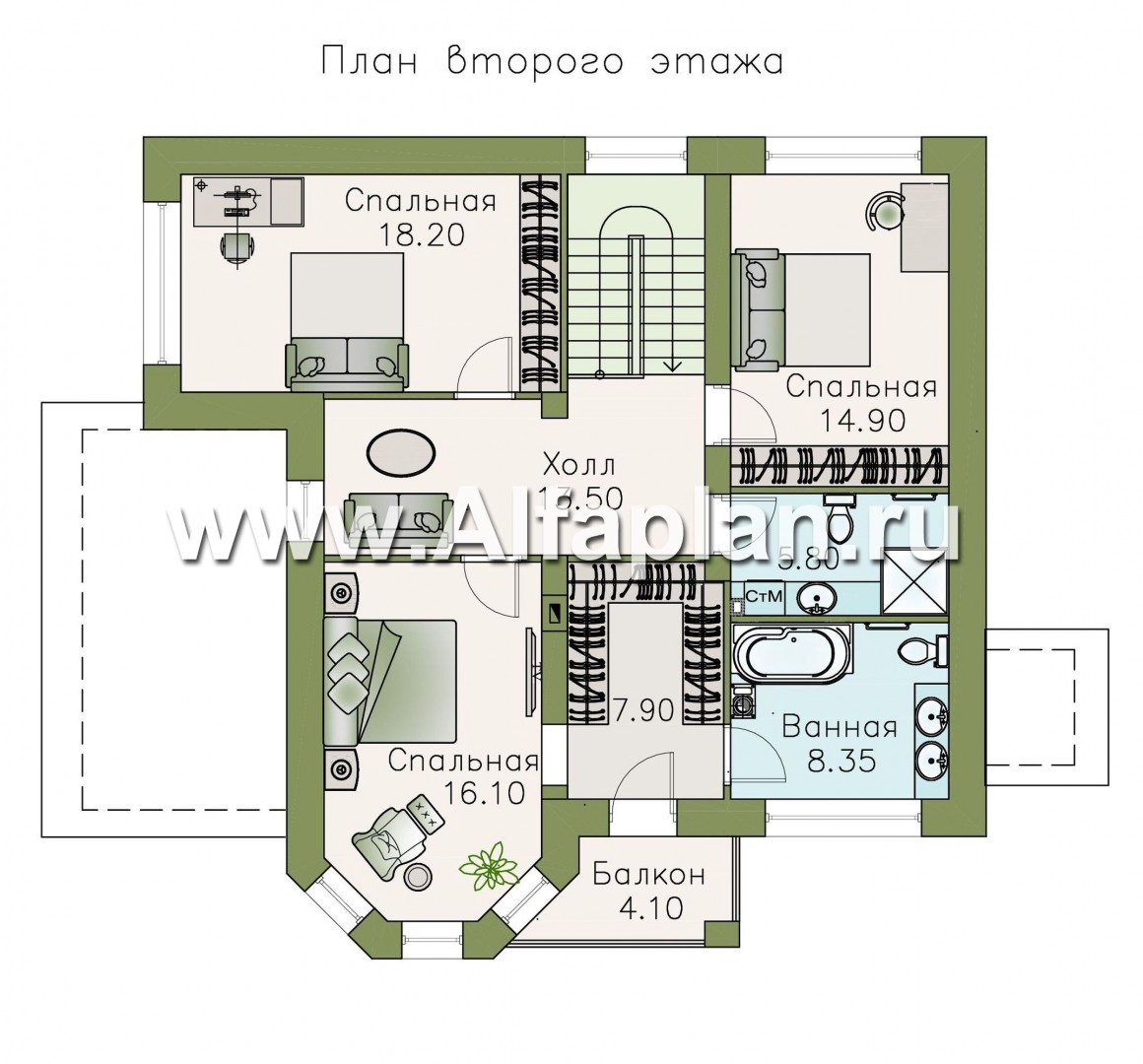 Изображение плана проекта «Статус» - проект двухэтажного дома из кирпича, с эркером и с террасой №3