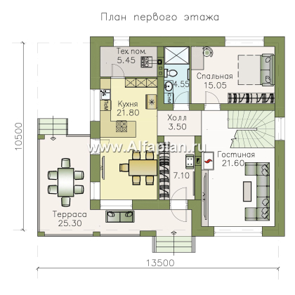 «Сороть» - проект дома с мансардой, с угловой террасой, мастер спальня, в скандинавском стиле - превью план дома