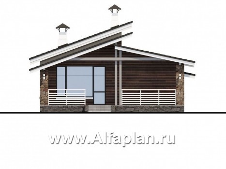 Проекты домов Альфаплан - «Дриада» - одноэтажный дом с гаражом-навесом - превью фасада №4