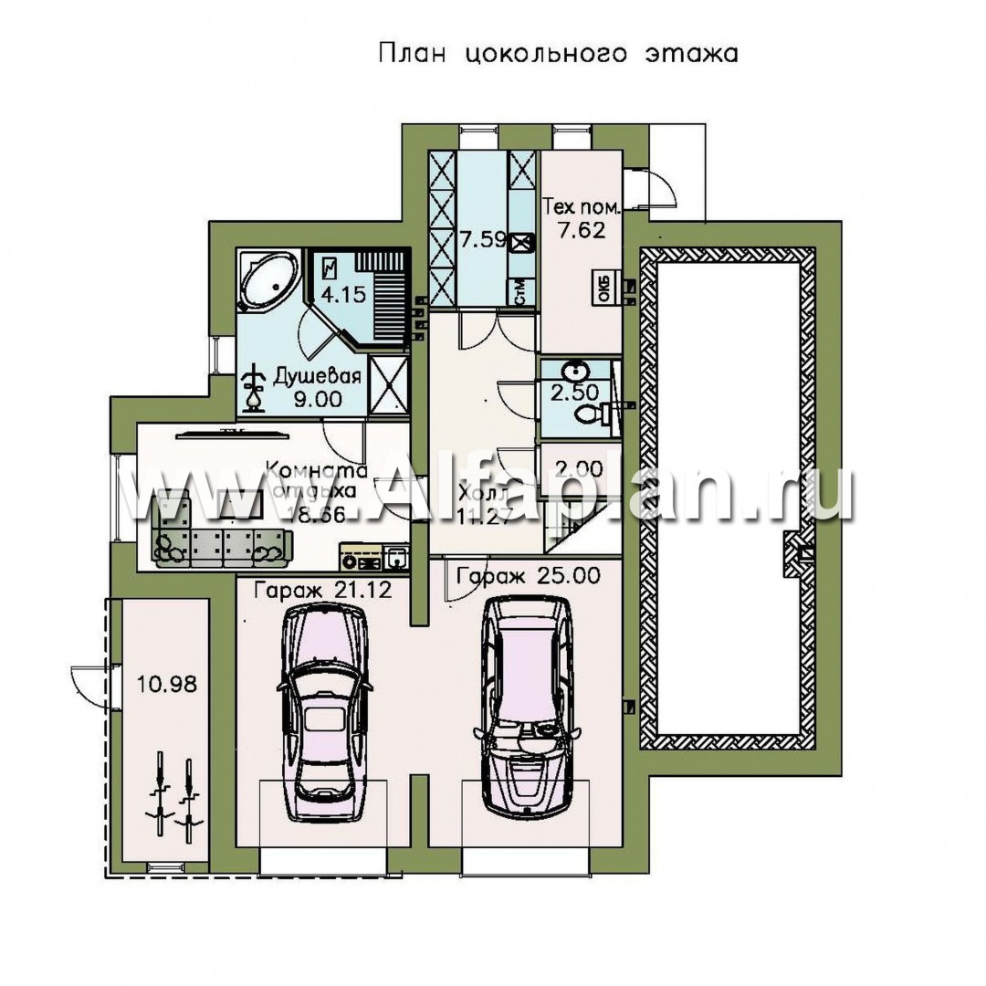 Изображение плана проекта «Три  семерки» - проект трехэтажного дома, гараж в цоколе, второй свет и панорамные окна №1