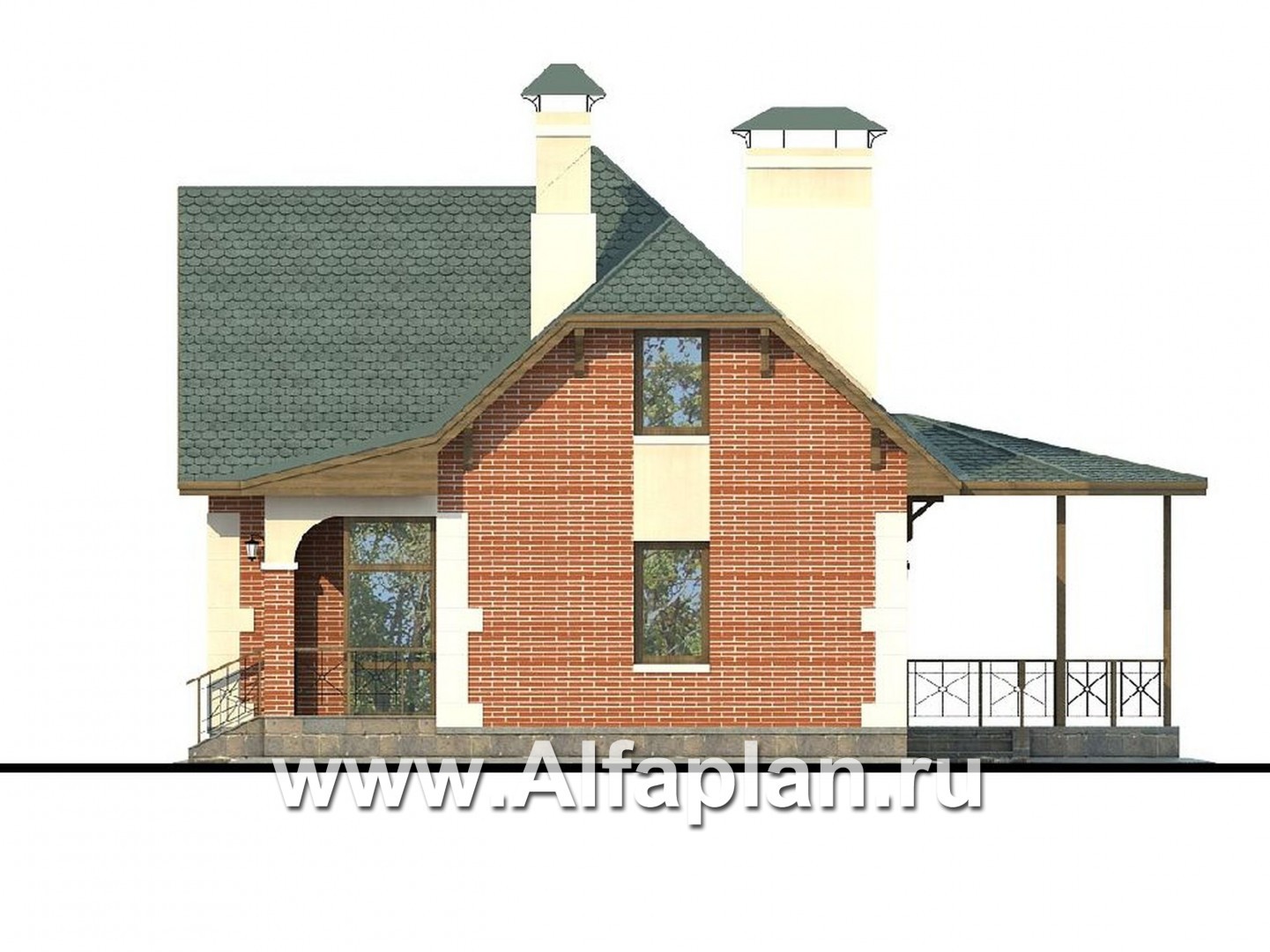 Проекты домов Альфаплан - «Летний вечер» - небольшой коттедж с нaвесом для машин - изображение фасада №2