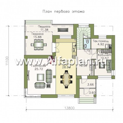 «Драйв» - проект двухэтажного дома, с высокой гостиной, стеррасой и кабинетом на 1 эт, в современном стиле - превью план дома