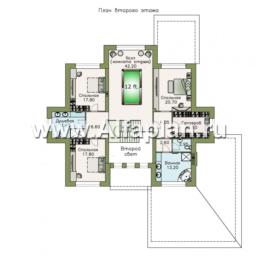 Изображение плана проекта «Рейн» - проект двухэтажного дома, вилла со вторым светом в холле, с террасой и с гаражом на 2 авто №2