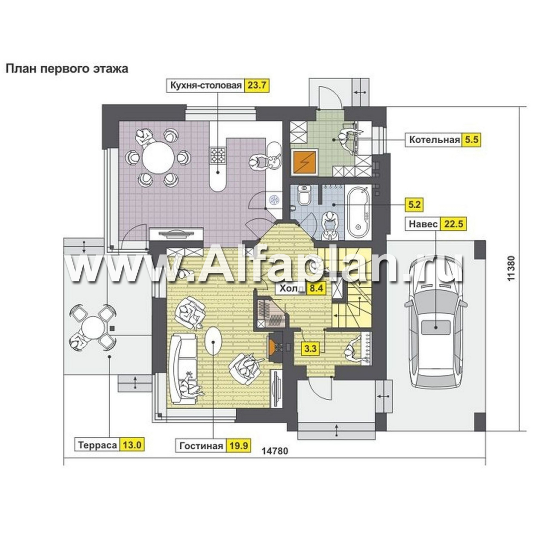 Проекты домов Альфаплан - Трехэтажный коттедж с угловым витражом - план проекта №2