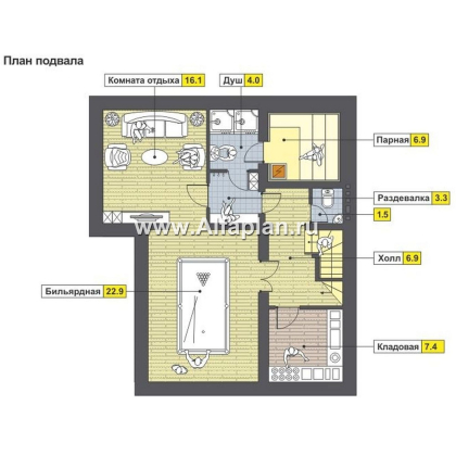 Проекты домов Альфаплан - Трехэтажный коттедж с угловым витражом - превью плана проекта №1