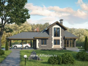 Проекты домов Альфаплан - «Замечательный сосед плюс»- дом со студией и навесом для машин - превью основного изображения