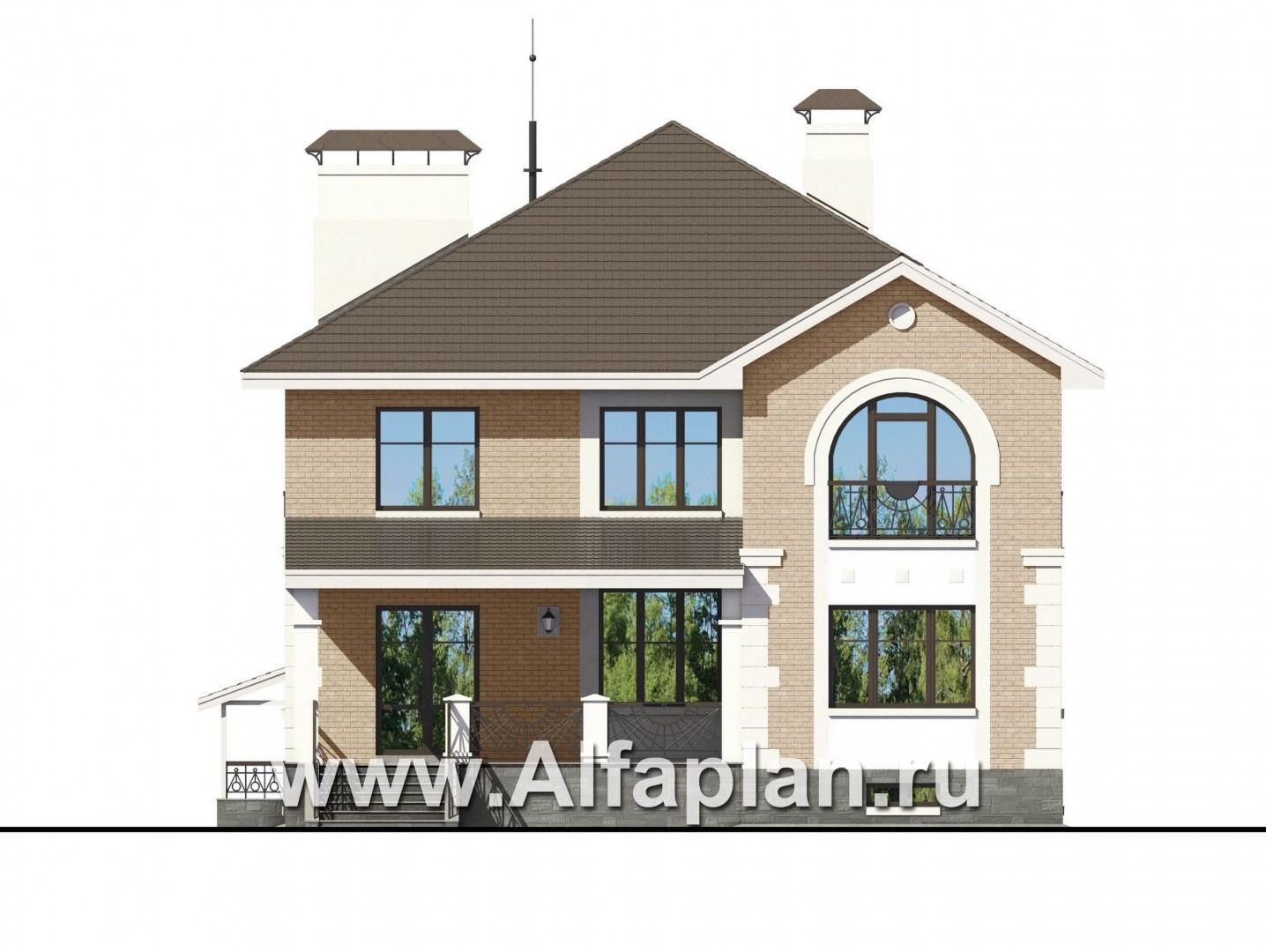 Проекты домов Альфаплан - «Феникс» - коттедж с компактным планом и цокольным этажом - изображение фасада №4