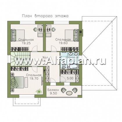 «Вереск» - проект двухэтажного дома, с эркером, 4 спальни площадью 19,5м2 каждая, с гаражом - превью план дома