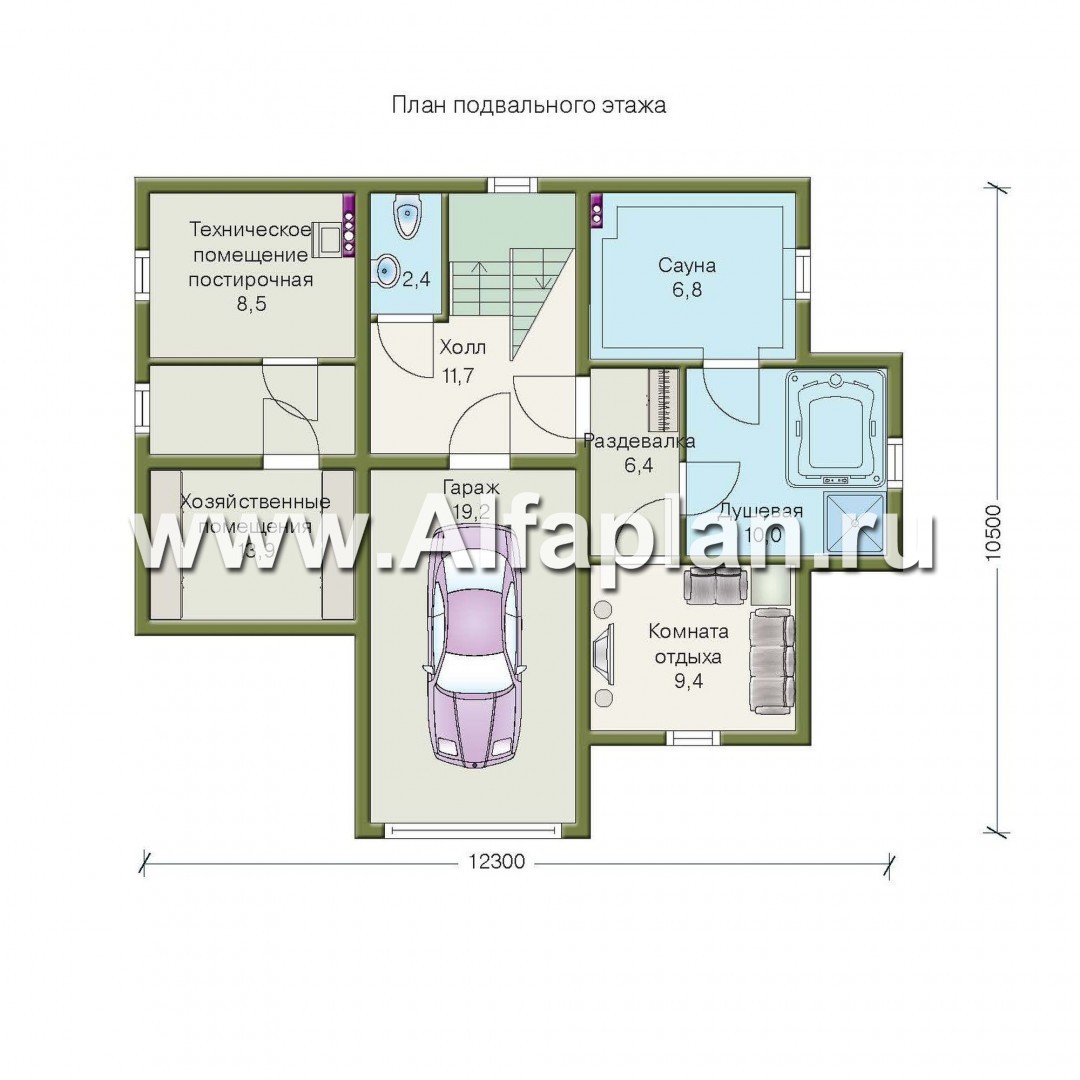 Изображение плана проекта «Транк Хаус» - проект деревянного дома, из бревен, с террасой, и цокольным этажом из кирпичей №1