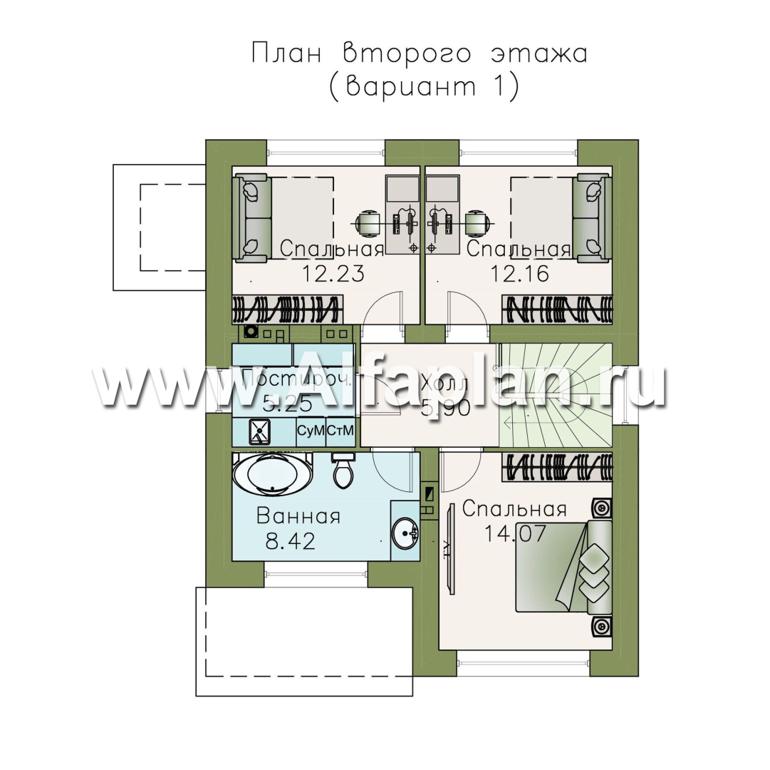 Изображение плана проекта «Бухта счастья» - проект двухэтажного дома из кирпича, 3 спальни, в совремнном стиле №2
