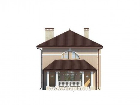 Проект двухэтажного дома, с террасой, классический коттедж в стиле эклектика - превью фасада дома