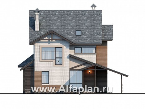 «Прагматика» -  проект двухэтажного дома с мансардой из блоков, с террасой и бильярдной, в современном стиле - превью фасада дома