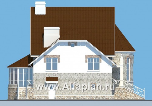 «Квентин Дорвард» - проект дома, со вторым светом гостиной, с террасой и с цокольным этажом - превью фасада дома