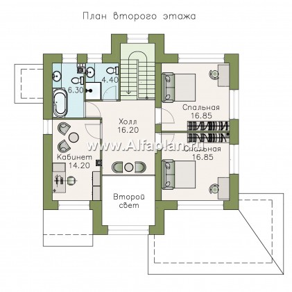 «Светлая полоса» - проект двухэтажного дома, современный стиль, со вторым светом в гостиной - превью план дома