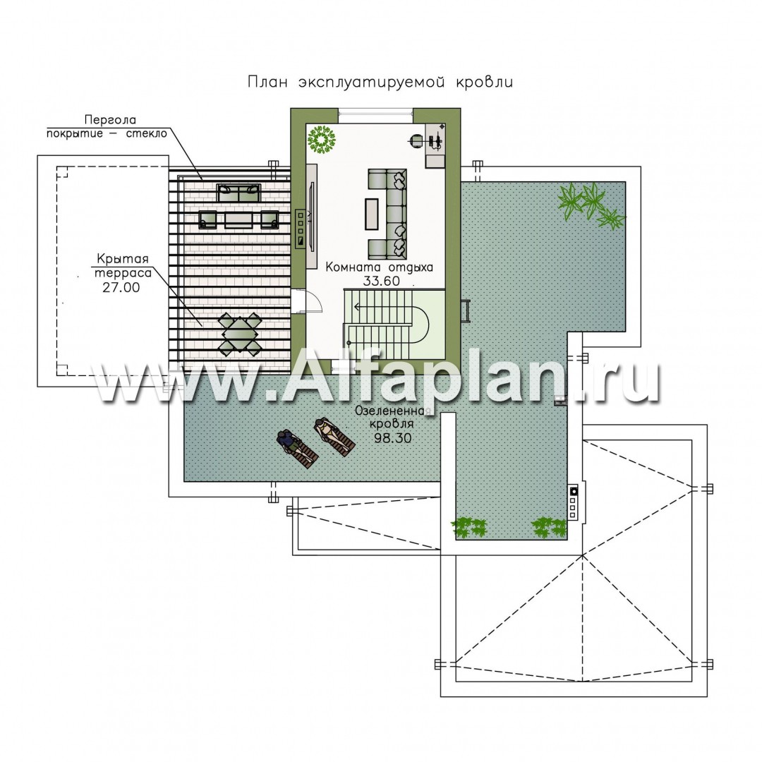 Изображение плана проекта «Эндр» - проект двухэтажного дома, со вторым светом, в гаражом на 2 авто, с эксплуатируемой кровлей №3