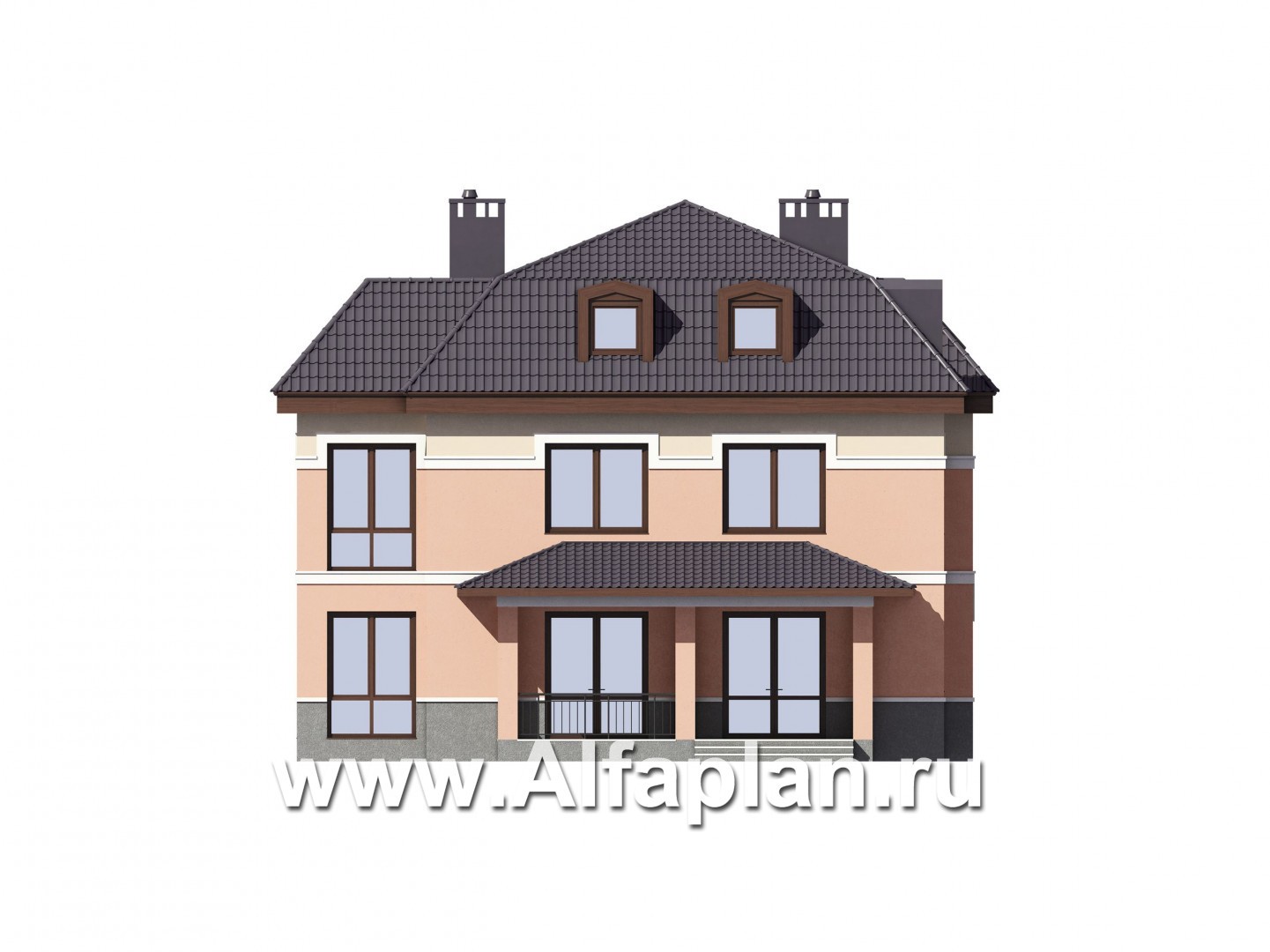 Проекты домов Альфаплан - Двухэтажный коттедж с эксплуатируемой мансардой - изображение фасада №1