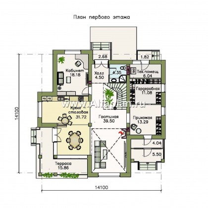 «Голицын»- проект двухэтажного дома, с двусветной гостиной и с террасой, в стиле модерн - превью план дома