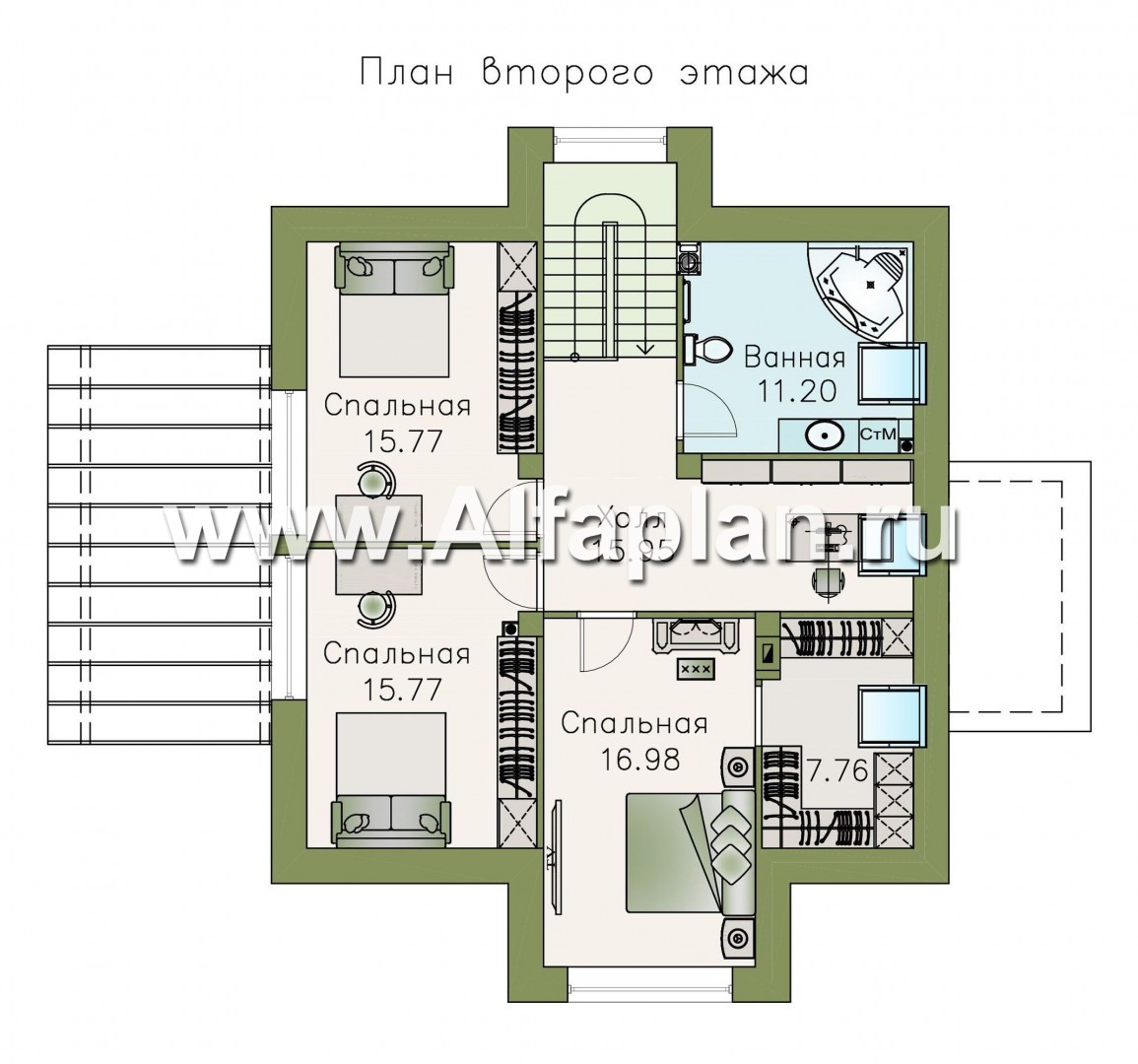 Изображение плана проекта «Альтаир» - проект дома с мансардой, из кирпича или газобетона, фасад из штукатурки, с террасой, современный стиль №2