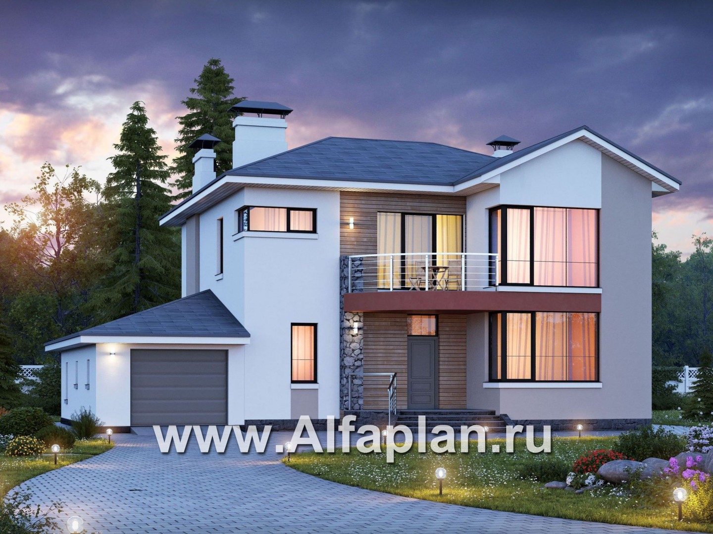 Проекты домов Альфаплан - «Платина» - современный дом в европейской традиции - основное изображение