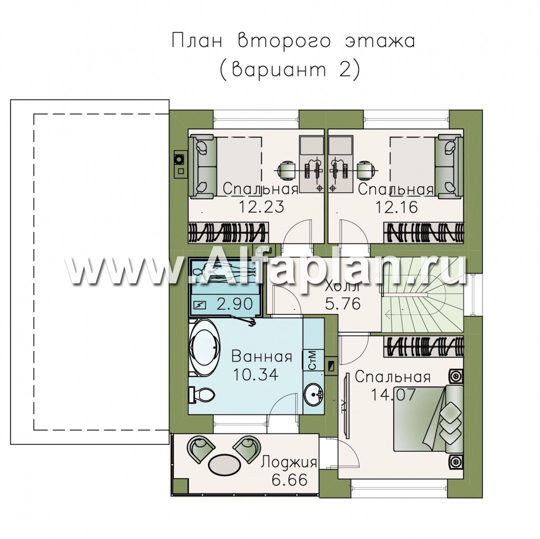 Изображение плана проекта «Эволюция» - проект двухэтажного дома, с кабинетом на 1 эт, навес на 1 авто, в современном стиле №3