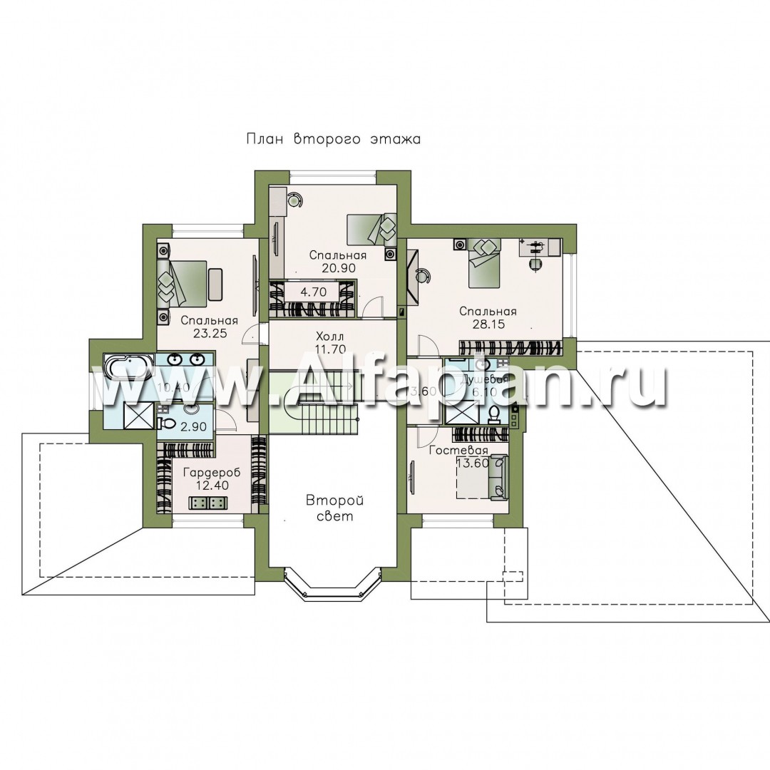 Изображение плана проекта «Сена» —проект двухэтажного дома, особняк с эркером в двусветной столовой, с террасой и сауной №2