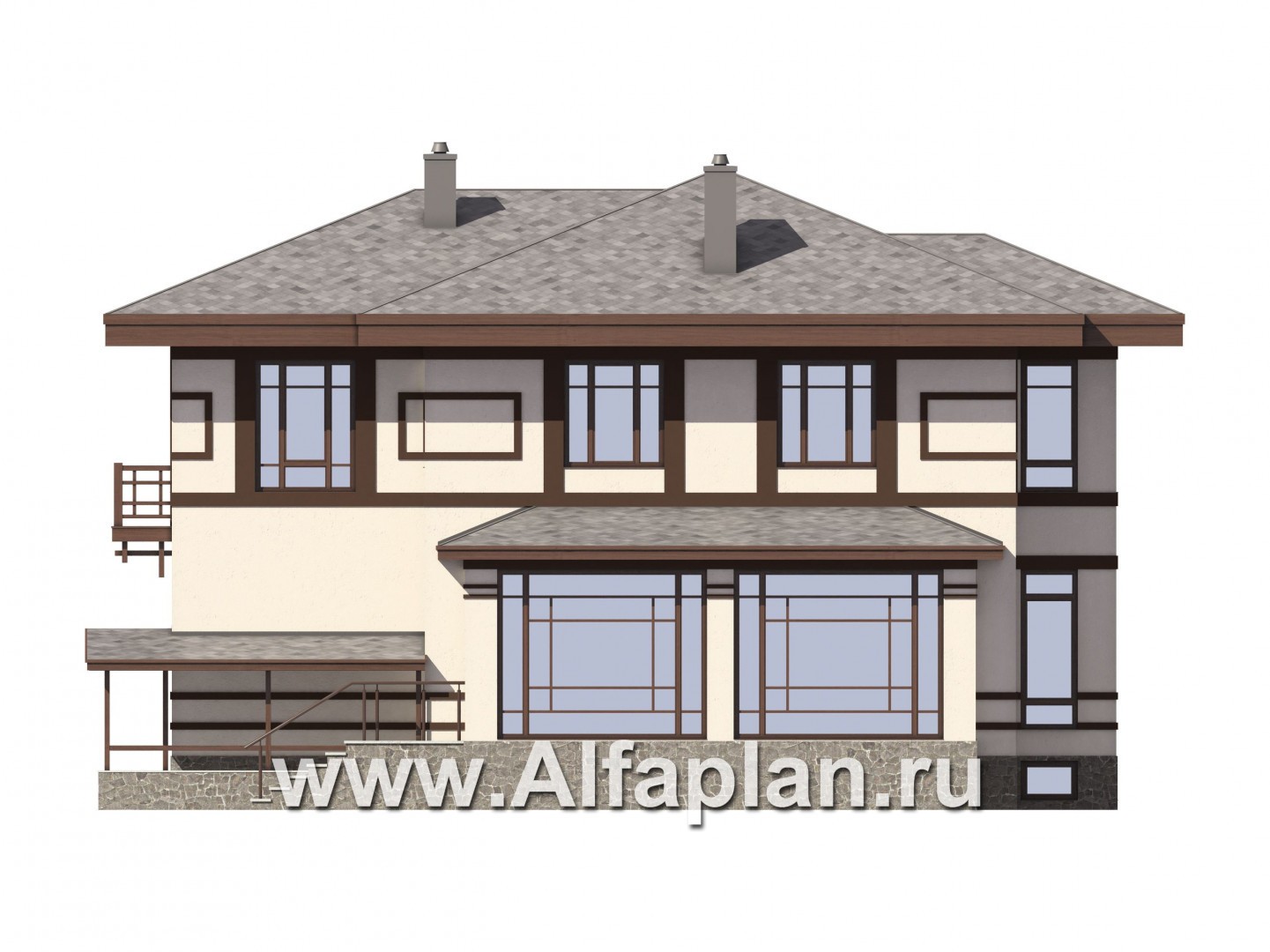 Проекты домов Альфаплан - Двухэтажный особняк с цокольным этажом - изображение фасада №3
