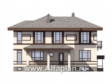 Проекты домов Альфаплан - Двухэтажный особняк с цокольным этажом - превью фасада №1
