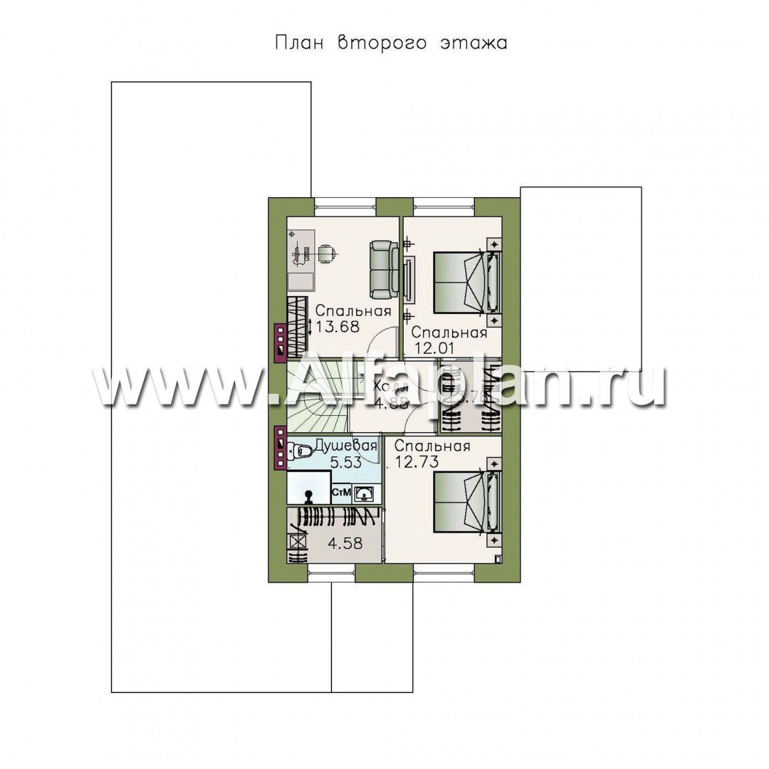 Изображение плана проекта «Фьорд» - проект дома с мансардой, с сауной и с террасой, навес на 1 авто, в скандинавском стиле №2